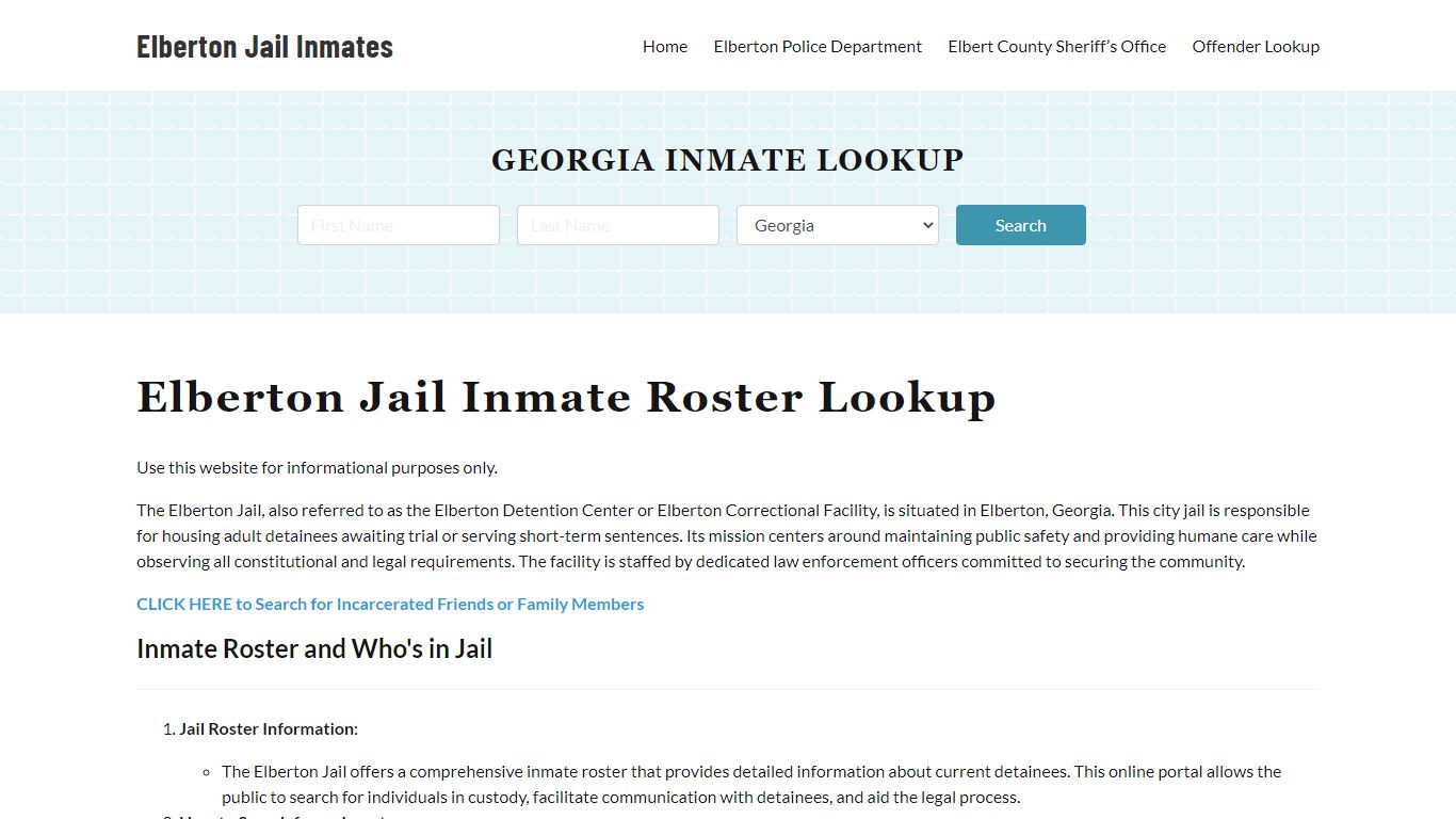 Elberton Jail Inmate Roster, Elbert County, GA, Offender Search